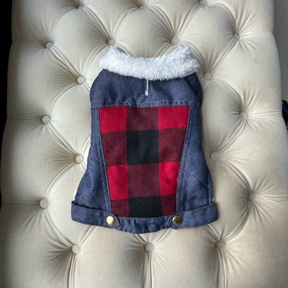 Frisco Dog’s Denim Jacket with Buffalo Plaid